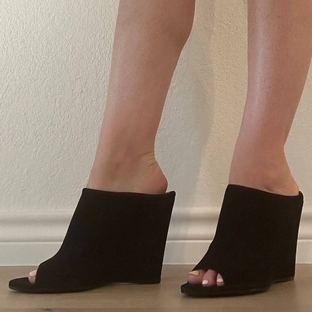 Prada Black Suede Wedges (Blossom style)